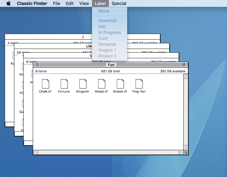 Screenshot of classic mac finder with finder windows open